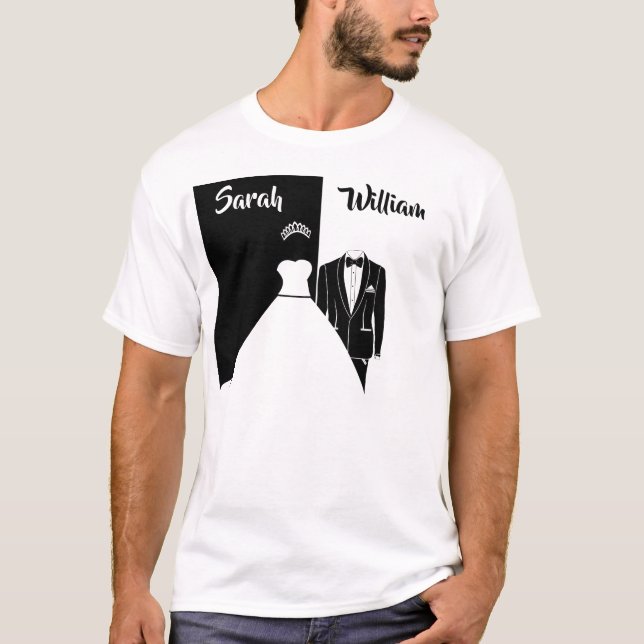 T-shirt mariage blanc tuxedo noir (Devant)