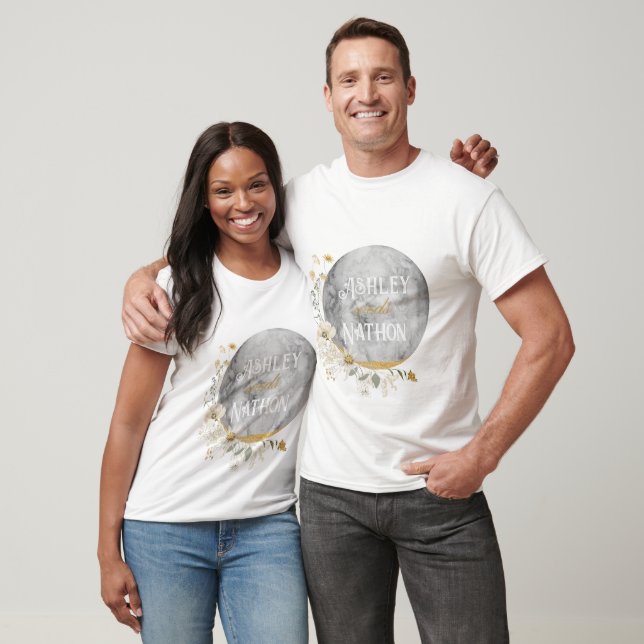 T-shirt Mariage d'aquarelle or Pleine lune Fleur sauvage (Unisexe)