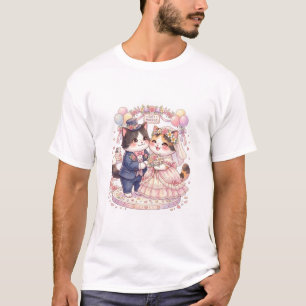 T-shirt Mariage de Chat Mignon Couple Marié Kawaii Robe de
