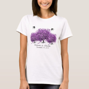 T-shirt Mariage de feuille d'arbre de coeur violet radiant