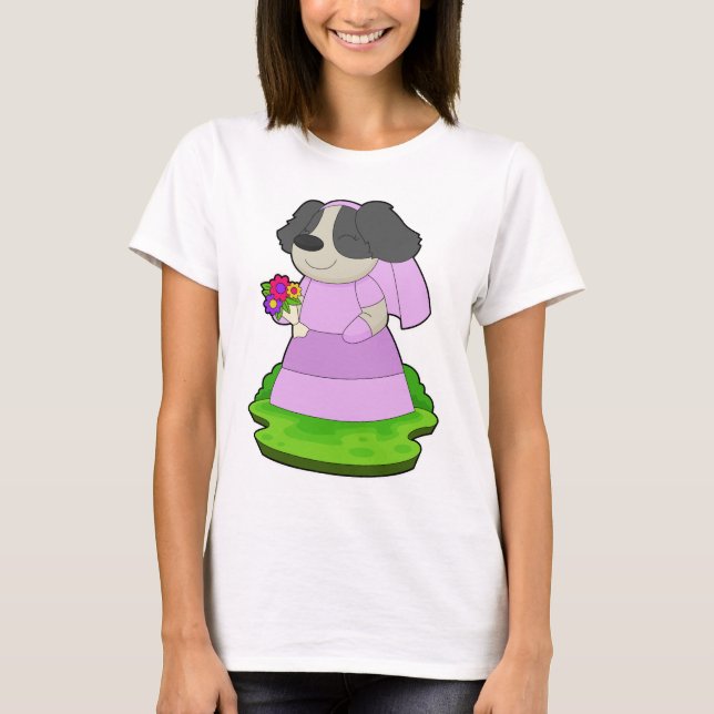 T-shirt Mariage de mariée de chien Bunch de fleurs (Devant)