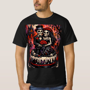 T-shirt Mariage de squelettes, amants gothiques s'étreigne