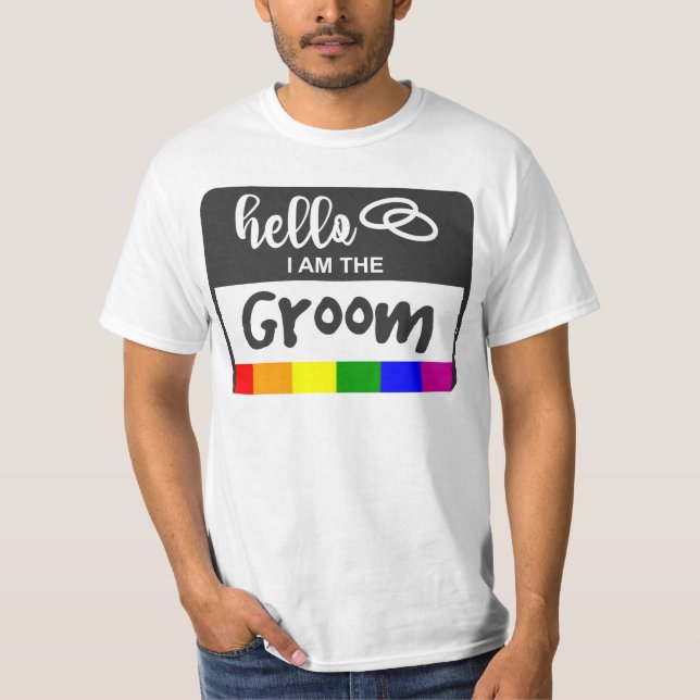 T-shirt Mariage du drapeau arc-en-ciel Bonjour Nom Badge p (Devant)