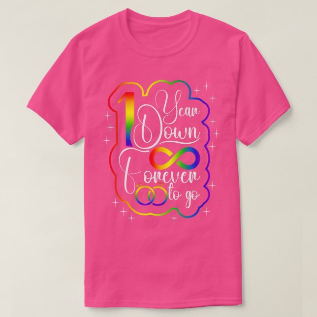 T-shirt Mariage gay 1 an plus tard pour toujours aller (Design devant)