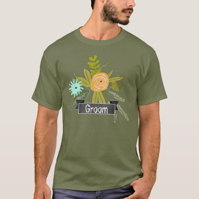 T-shirt Mariage moderne Aqua Chalkboard Groom (Devant)
