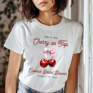 T-shirt Mariage Moderne Rose Cerise avec un Nœud Rose pour