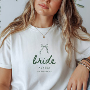T-shirt Mariage Personnalisé Nom de la Mariée Moderne Vert