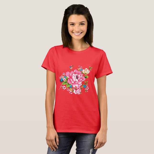T-shirt Mariage Pink Peony bouquet de fleurs (Devant entier)