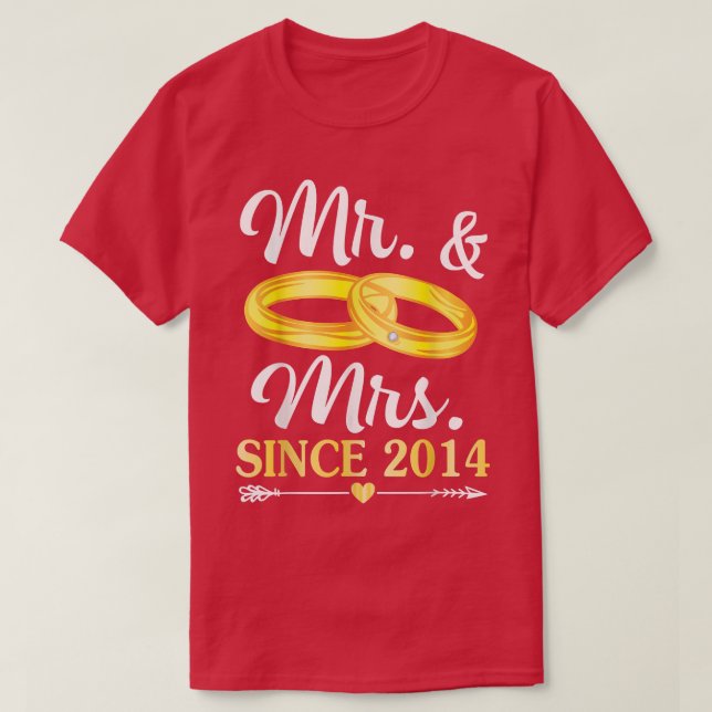 T-shirt Mariage Ring A Marié Mr & Mrs Depuis 2014 Happy Hu (Design devant)