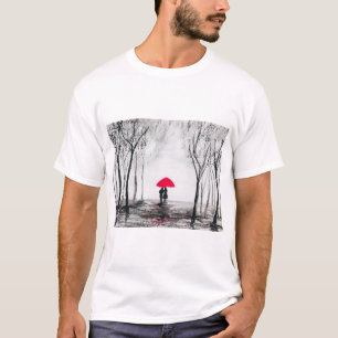 T-shirt Mariage rustique amour couple rouge parapluie chic