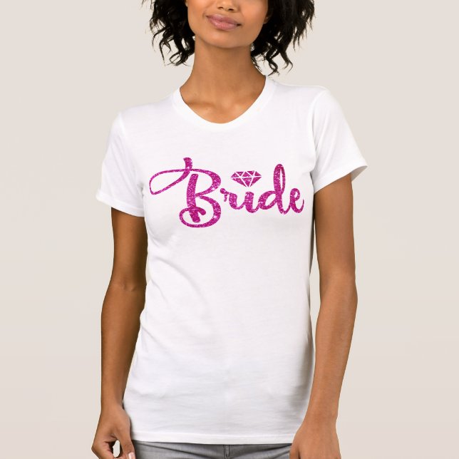 T-shirt Mariée paillettes roses Fête de douche de mariage  (Devant)