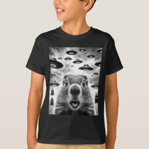 T-shirt Marmottes Bizarres Selfie Avec Un Ovni Alien Drôle