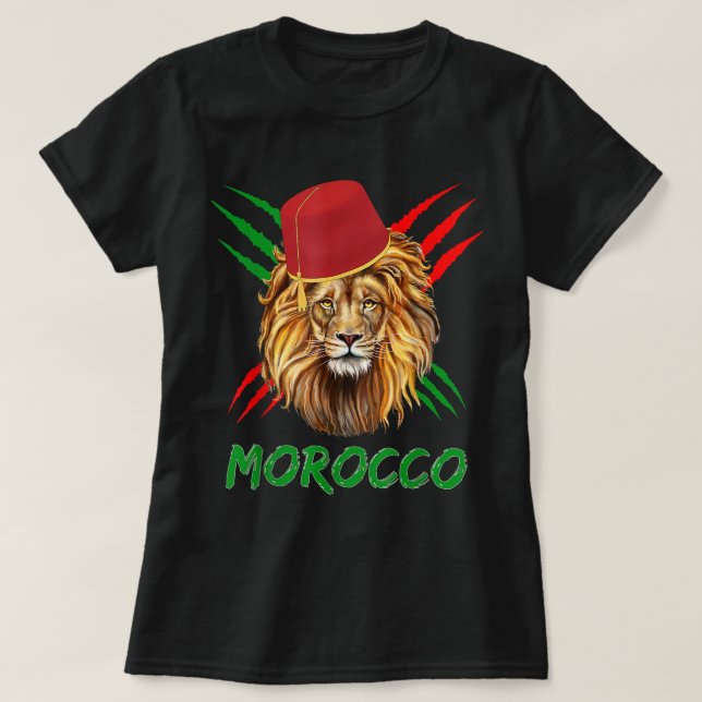 T-shirt Maroc Lion Drapeau Sport Maroc avec casquette maro (Design devant)
