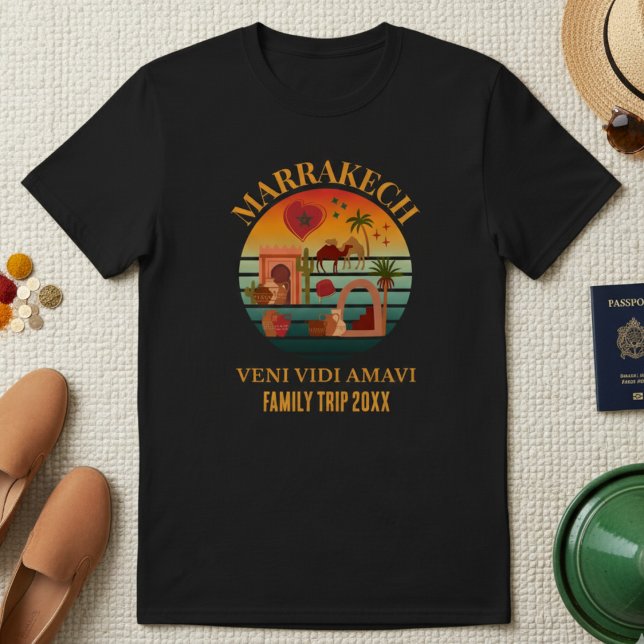 T-shirt Maroc Vacances du groupe Veni Vidi Amavi MARAKKESH (MARRAKECH FAMILY VACATION T-SHIRT with customizable text. Ideal group shirt for your Morocco  hols.)