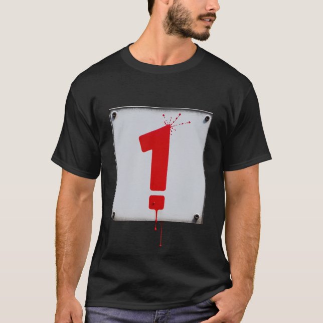 T-shirt Marque d'exclamation rouge avec plaques de peintur (Devant)