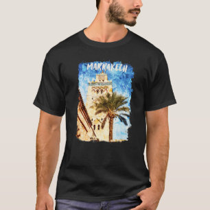 T-shirt Marrakech Maroc Aquarelle Kutubiyya Mosquée ou K
