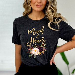 T-shirt Marsala burgundy Floral Maid en honneur