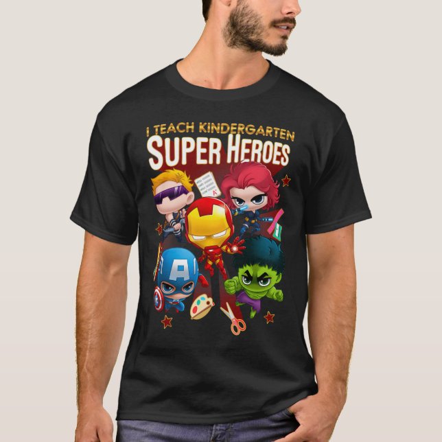 T-shirt Marvel Group Shot I Teach Kindergarten Super Heroe (Devant)