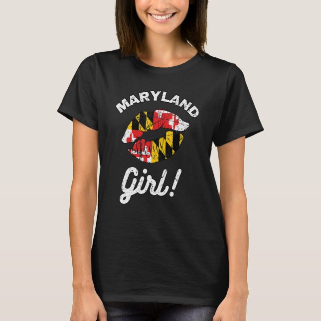 T-shirt Maryland Girl MD State Flag Lips Kiss Baltimore Ho (Devant)