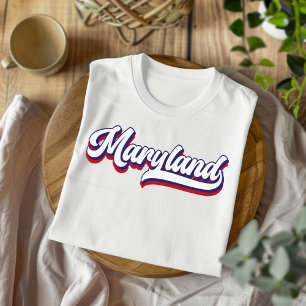 T-shirt Maryland Rouge blanc et bleu Vintage Script