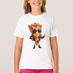 T-shirt Mascotte de tranche de pizza cool en veste de cuir