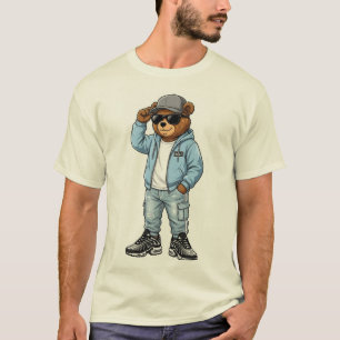 T-shirt Mascotte d'ours urbain cool - Art streetwear bleu 