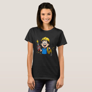 T-shirt Mascotte énergique d'électricien éclair dessin ani