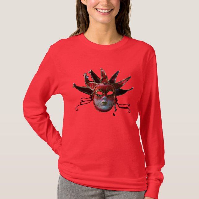 T-shirt MASQUE ROUGE NOIR de FARCEUR, partie de mascarade (Devant)