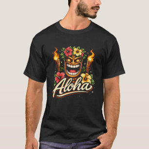 T-shirt Masque Tiki Aloha Hibiscus Torche Vibrations de l'