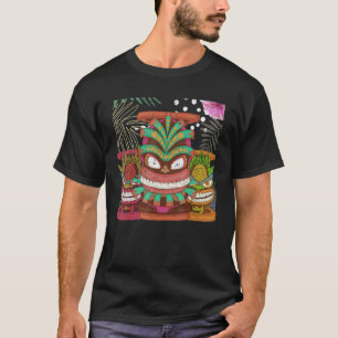 T-shirt Masque Tiki Hawaïen Totem Tropical Statue Polynési