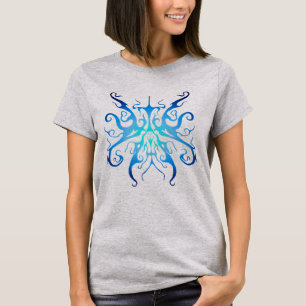 T-shirt Masque Tribal Abstrait Bleu et Gris Élégant