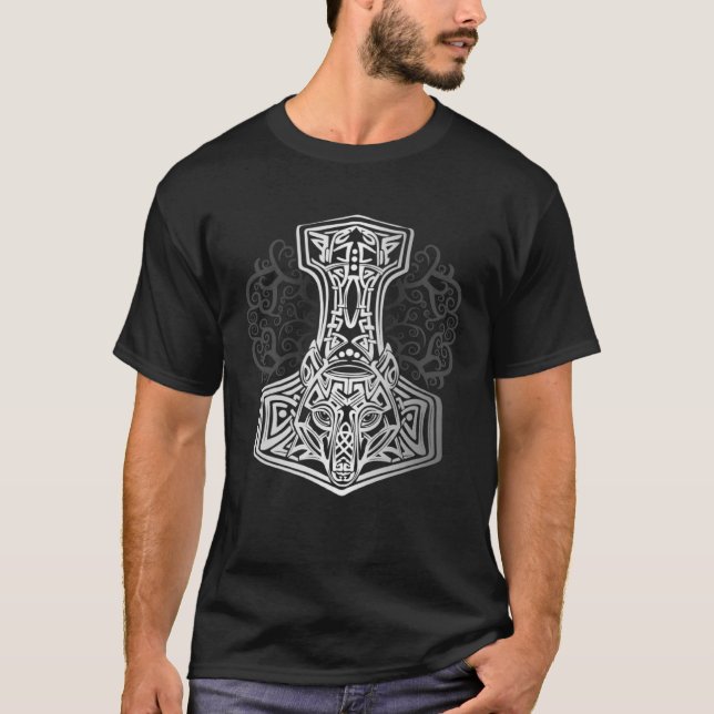 T-shirt Masque Valhalla Wolf Odin Hammer Norse Runes Vikin (Devant)