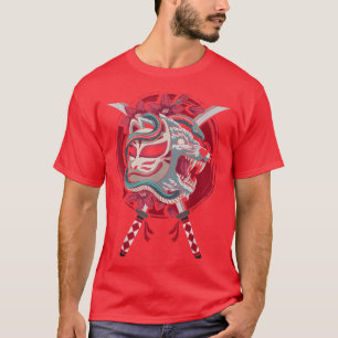 T-shirt Masques de kitsune de style samouraï en anime japo