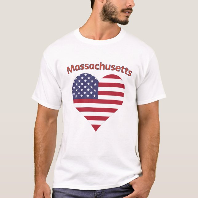 T-shirt Massachusetts American Flag Heart (Devant)