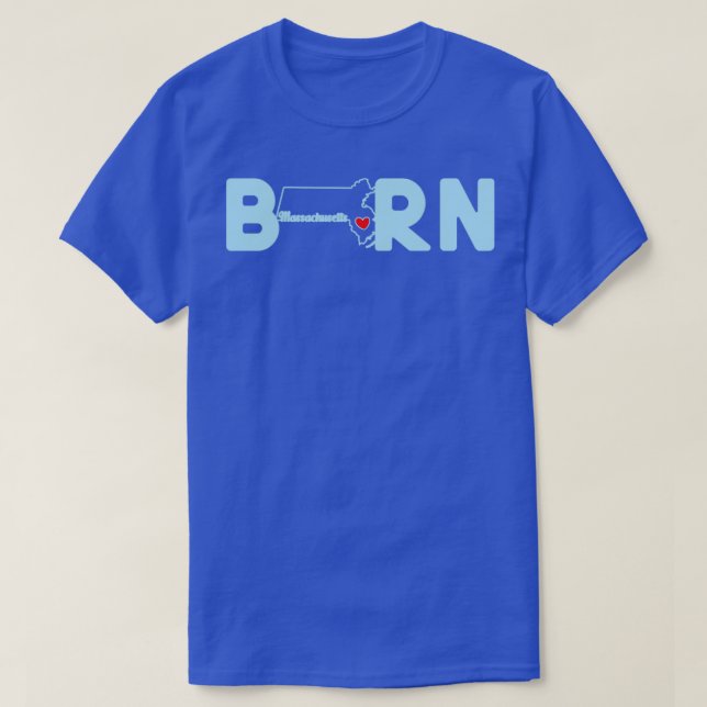 T-shirt Massachusetts nés avec l'Outline de l'Etat du Mass (Design devant)