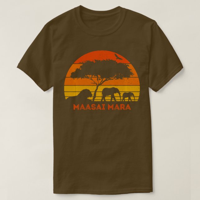 T-shirt Massai Mara Safari Elephant Lion Sunset Kenya Safa (Design devant)