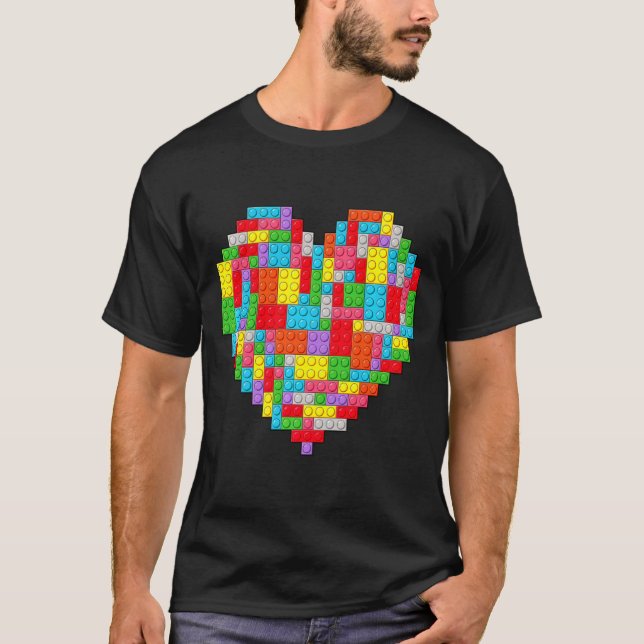T-shirt Master Builder Block Brick Building Heart Valentin (Devant)
