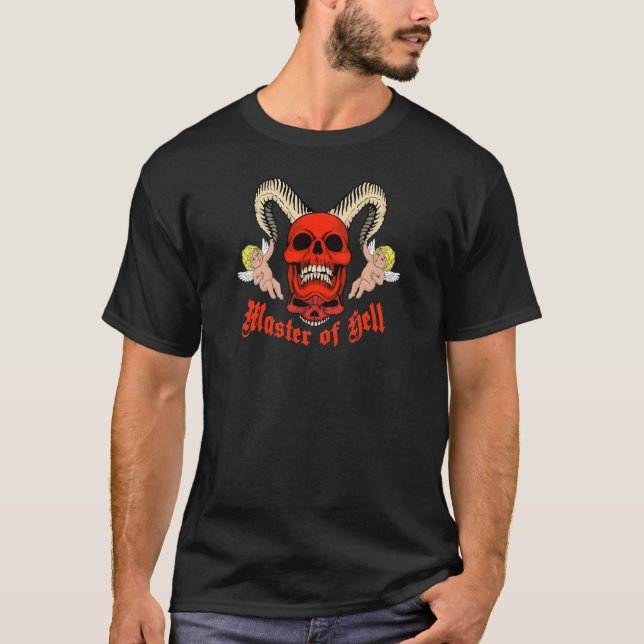 T-shirt Master of Hell Gothic Skull and Cherubs Design (Devant)