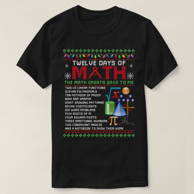 T-shirt Math Teachers For Christmas Twelve Days Of Math Ug (Design devant)