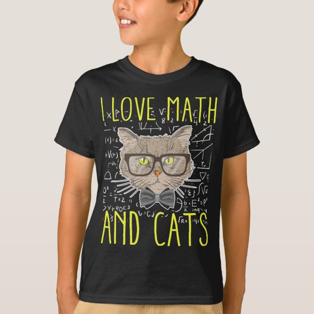 T-shirt Maths d'amour et chats Mathématicien Nerd (Devant)