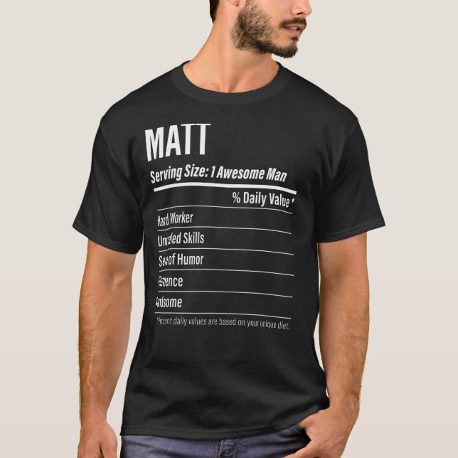 T-shirt Matt Taille de la portion Nutrition Étiquette Calo (Devant)