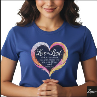 T-shirt Matthew 22:37 Scripture Neon Feather Heart