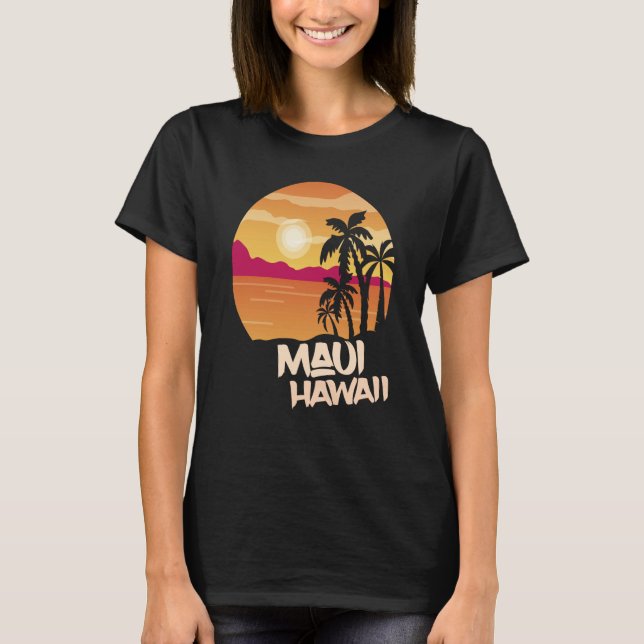 T-shirt Maui Hawaii Palm trees Beach Vacation Ocean Surfin (Devant)