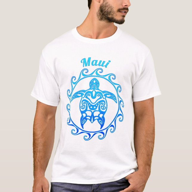 T-shirt Maui, tortue tribale bleue de l'océan (Devant)