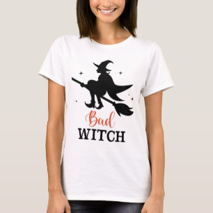 T-shirt Mauvaise Sorcière Halloween Balai Volant Sombre
