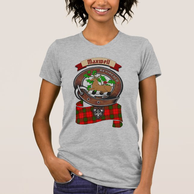 T-shirt Maxwell Clan Badge & Tartan Personnalisé Femmes (Devant)