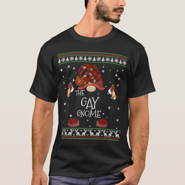 T-shirt mb Gnome Buffalo Plaid Christmas Light Ugly St (Devant)