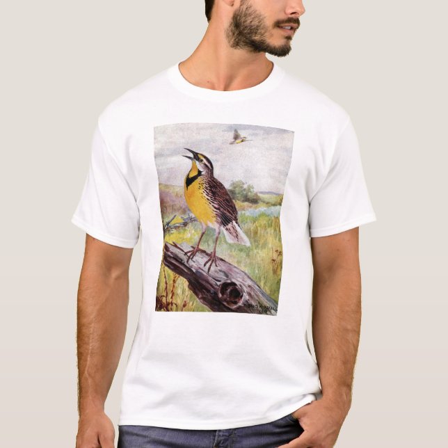 T-shirt Meadowlark sur une branche (Devant)