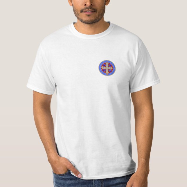 T-shirt Médaille de St Benoît, chemise blanche seulement (Devant)