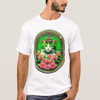 T-shirt Médaillon de chat Rose Émeraude
